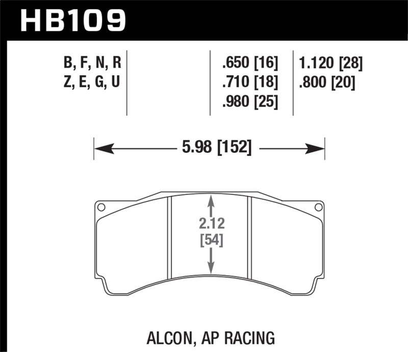 Hawk Alcon TA-6 / AP Racing CP5060-2/3/4/5ST / AP Racing CP5555 / Rotora FC6 DTC-70 Race Brake Pads