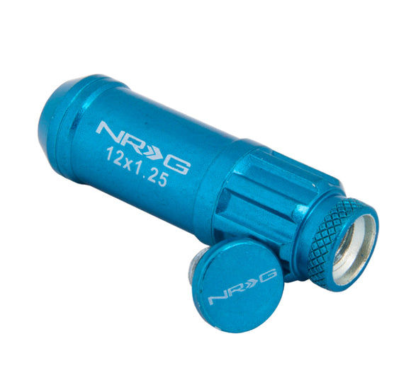 NRG 700 Series M12 X 1.25 Steel Lug Nut w/Dust Cap Cover Set 21 Pc w/Locks & Lock Socket - Blue