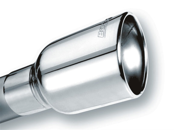 Borla Universal Polished Tip Single Round Rolled Angle-Cut w/Clamp (inlet 2 1/2in. Outlet 4 x 4in) *