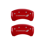 MGP 4 Caliper Covers Engraved Front & Rear With stripes/Charger Red finish silver ch