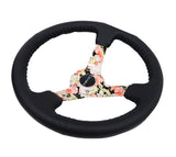 NRG Reinforced Steering Wheel (350mm / 3in. Deep) Blk Leather Floral Dipped w/ Blk Baseball Stitch