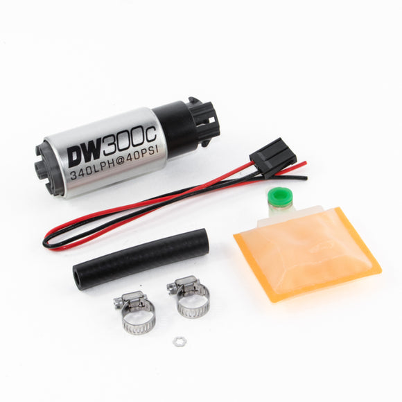 DeatschWerks 340lph DW300C Compact Fuel Pump w/ Universal Install Kit (w/ Mounting Clips)