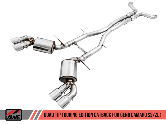 AWE Tuning 16-19 Chevy Camaro SS Non-Res Cat-Back Exhaust -Touring Edition (Quad Chrome Silver Tips)