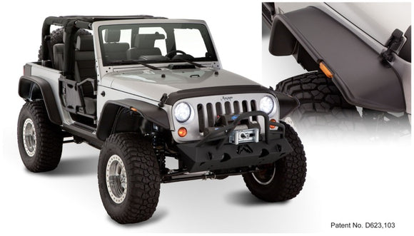 Bushwacker 07-18 Jeep Wrangler Flat Style Flares 4pc Fits 2-Door Sport Utility Only - Black