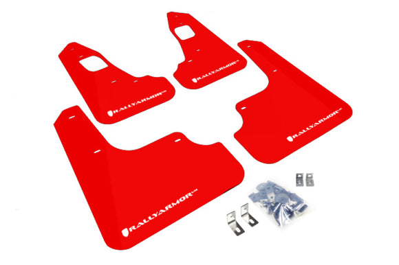 Rally Armor 08-17 Mitsubishi EVO X Red UR Mud Flap w/ White Logo