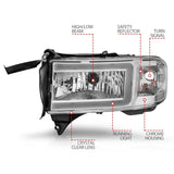 ANZO 94-02 Dodge RAM Crystal Headlight - w/ Light Bar Chrome Housing