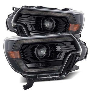 AlphaRex 12-15 Toyota Tacoma LUXX LED Projector Headlights Plank Style Alpha Black w/DRL