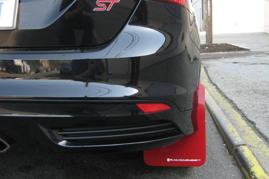 Rally Armor 12-19 Ford Focus ST / 16-19 RS Red Mud Flap w/White Logo
