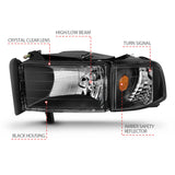 ANZO 1994-2001 Dodge Ram Crystal Headlights Black