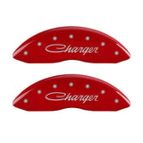 MGP 4 Caliper Covers Engraved Front & Rear Cursive/Charger Red finish silver ch