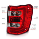 ANZO 1999-2004 Jeep Grand Cherokee LED Tail Lights w/ Light Bar Chrome Housing Red/Clear Lens